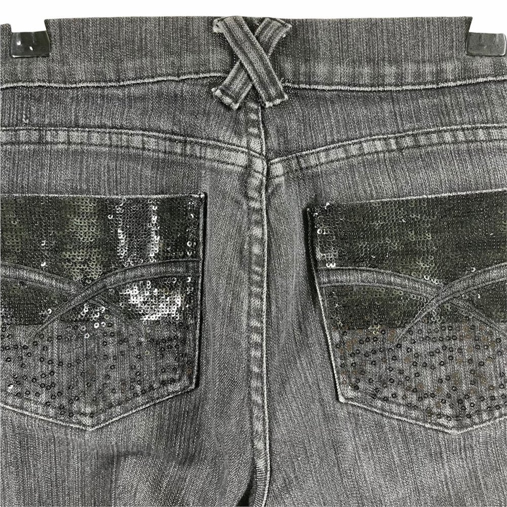 Boom Boom Jeans Juniors 15 Black Denim Sequins Boot Cut - Picture 6 of 12
